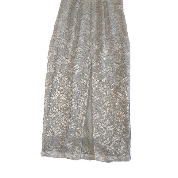 Michaelangelo Silver Floral Lace w/ Sequin Slip Prom Formal Dress Size 3/4 - Picture 6 of 14